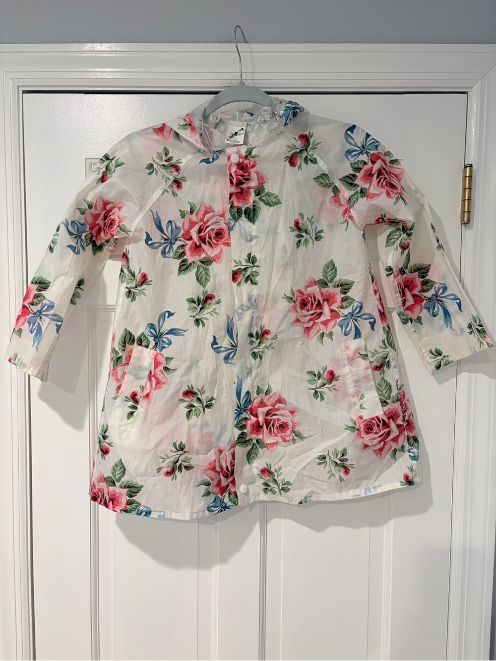 Girls Floral Hooded Raincoat Jacket Size L 116/122 Pink Roses